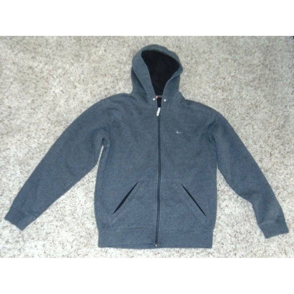 Mens Nike Jacket Gray Small Hooded Long Sleeve Zip Front Fleece Lined